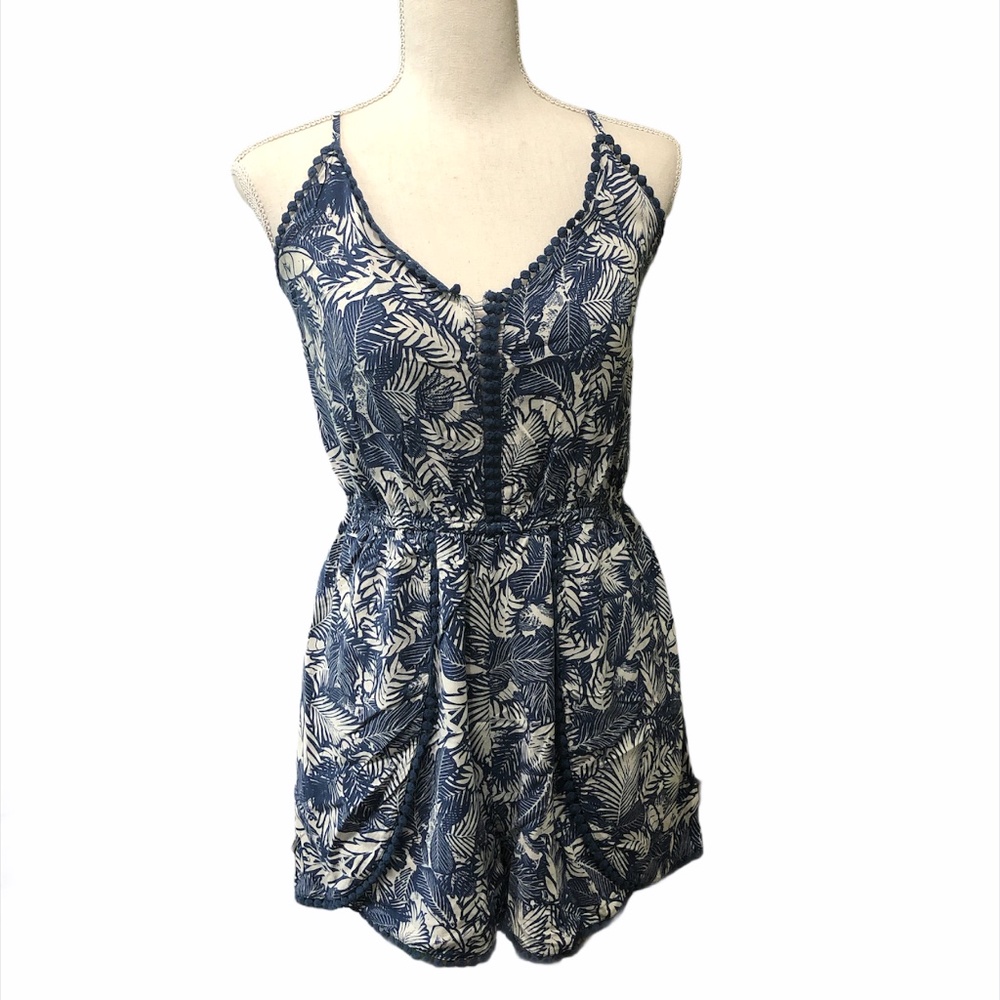 Xhilaration Tropical Pom Pom Cami Romper Elastic